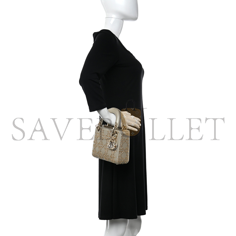 D*or mini metallic lambskin crystal cannage mini lady D*or platinum (17*15*7cm)